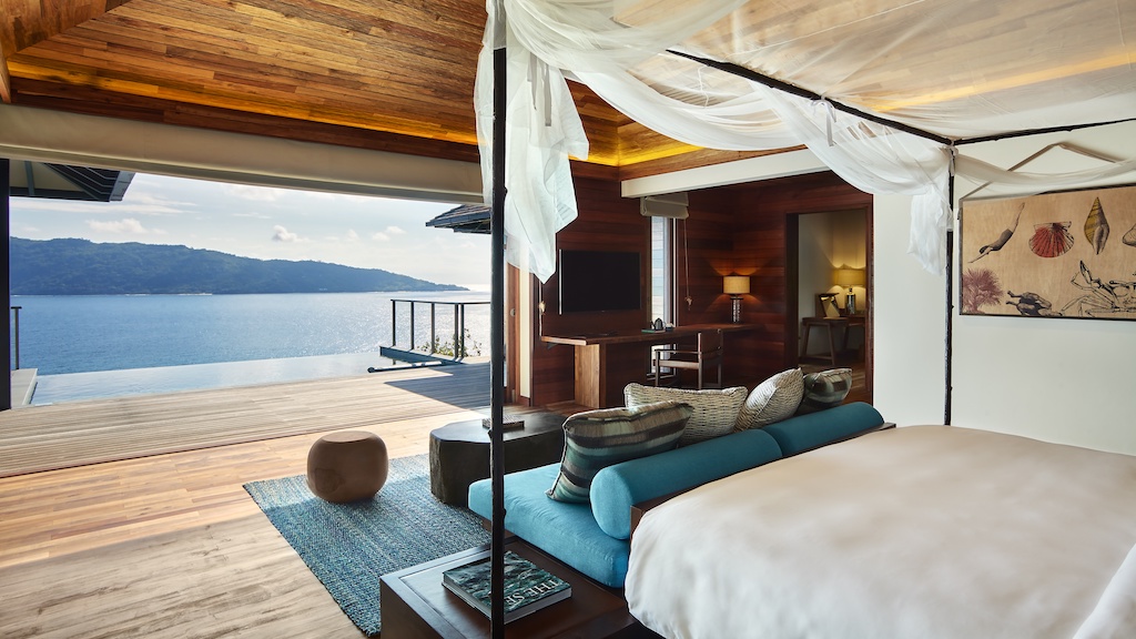 pool villa bedroom of six senses seychelles