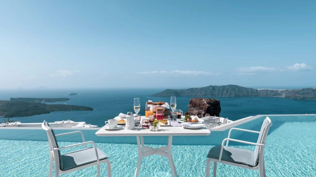 breakfast by the pool at grace santorini