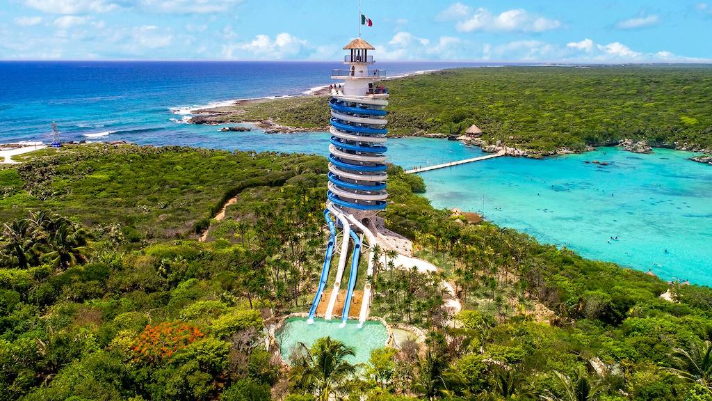 Overview-of-Xel-Ha-with-views-of-the-lighthouse-water-slides-and-floating-bridge_courtesy-Grupo-Xcaret